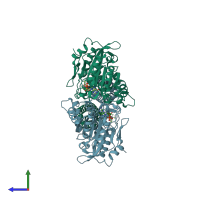 PDB entry 7ol3 coloured by chain, side view.