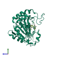 PDB entry 7olk coloured by chain, side view.