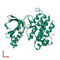 PDB entry 7olv coloured by chain, front view.