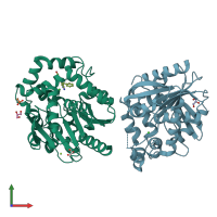 PDB entry 7omo coloured by chain, front view.