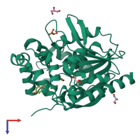 PDB entry 7omr coloured by chain, top view.