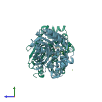 PDB entry 7ond coloured by chain, side view.