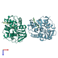 PDB entry 7ond coloured by chain, top view.
