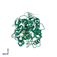PDB entry 7oo5 coloured by chain, side view.