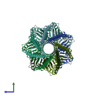 PDB entry 7oo8 coloured by chain, side view.