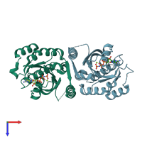PDB entry 7opp coloured by chain, top view.