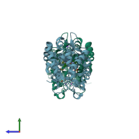 PDB entry 7opt coloured by chain, side view.