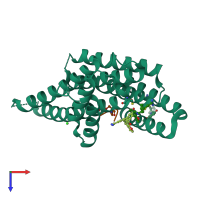 PDB entry 7oqj coloured by chain, top view.