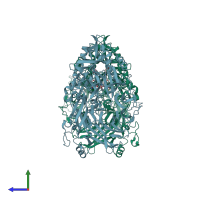 PDB entry 7or4 coloured by chain, side view.