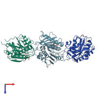 PDB entry 7osb coloured by chain, top view.