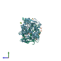 PDB entry 7ots coloured by chain, side view.
