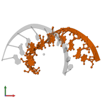 RNA (5'-R(*(OMC)P*(OMU)P*(A2M)P*(OMG)P*(OMG)P*(A2M)P*(OMG)P*(A2M)P*(OMC))-3') in PDB entry 7ow0, assembly 1, front view.