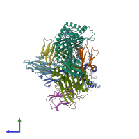 PDB entry 7ow3 coloured by chain, side view.