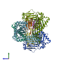 PDB entry 7ow4 coloured by chain, side view.