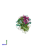 PDB entry 7ow5 coloured by chain, side view.
