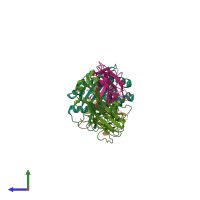 PDB entry 7ow6 coloured by chain, side view.