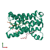 PDB entry 7oxe coloured by chain, front view.