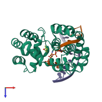 PDB entry 7oy7 coloured by chain, top view.
