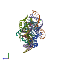 PDB entry 7oyk coloured by chain, side view.