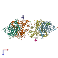 PDB entry 7p1n coloured by chain, top view.