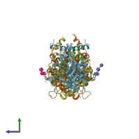 PDB entry 7p1p coloured by chain, side view.