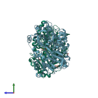 PDB entry 7p3b coloured by chain, side view.