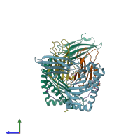 PDB entry 7p3e coloured by chain, side view.
