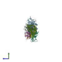 PDB entry 7p4b coloured by chain, side view.
