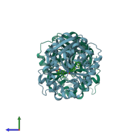 PDB entry 7p4k coloured by chain, side view.