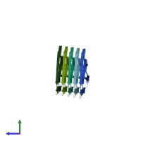 PDB entry 7p6b coloured by chain, side view.