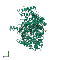 PDB entry 7p7d coloured by chain, side view.