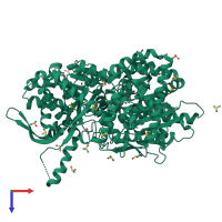 PDB entry 7p7d coloured by chain, top view.