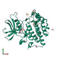 Monomeric assembly 3 of PDB entry 7p7f coloured by chemically distinct molecules, front view.
