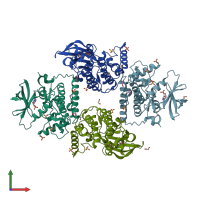 PDB entry 7p7f coloured by chain, front view.
