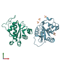 PDB entry 7p8f coloured by chain, front view.