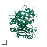 PDB entry 7p9o coloured by chain, side view.