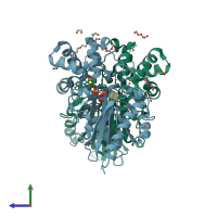 PDB entry 7p9p coloured by chain, side view.