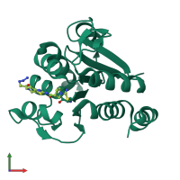 PDB entry 7pa3 coloured by chain, front view.