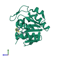 PDB entry 7pa3 coloured by chain, side view.