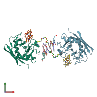 PDB entry 7pcj coloured by chain, front view.
