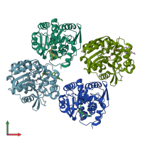 PDB entry 7pcw coloured by chain, front view.