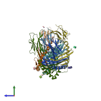 PDB entry 7pdy coloured by chain, side view.