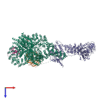 PDB entry 7peb coloured by chain, top view.