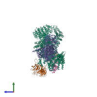 PDB entry 7pec coloured by chain, side view.
