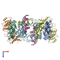 PDB entry 7pel coloured by chain, top view.