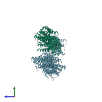 PDB entry 7pgp coloured by chain, side view.