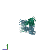PDB entry 7pgr coloured by chain, side view.