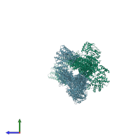 PDB entry 7pgt coloured by chain, side view.