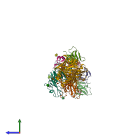 PDB entry 7phr coloured by chain, side view.