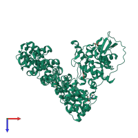 PDB entry 7phy coloured by chain, top view.